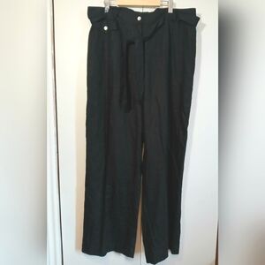 High-Rise Black Paperbag Waist Wide-Leg Pants